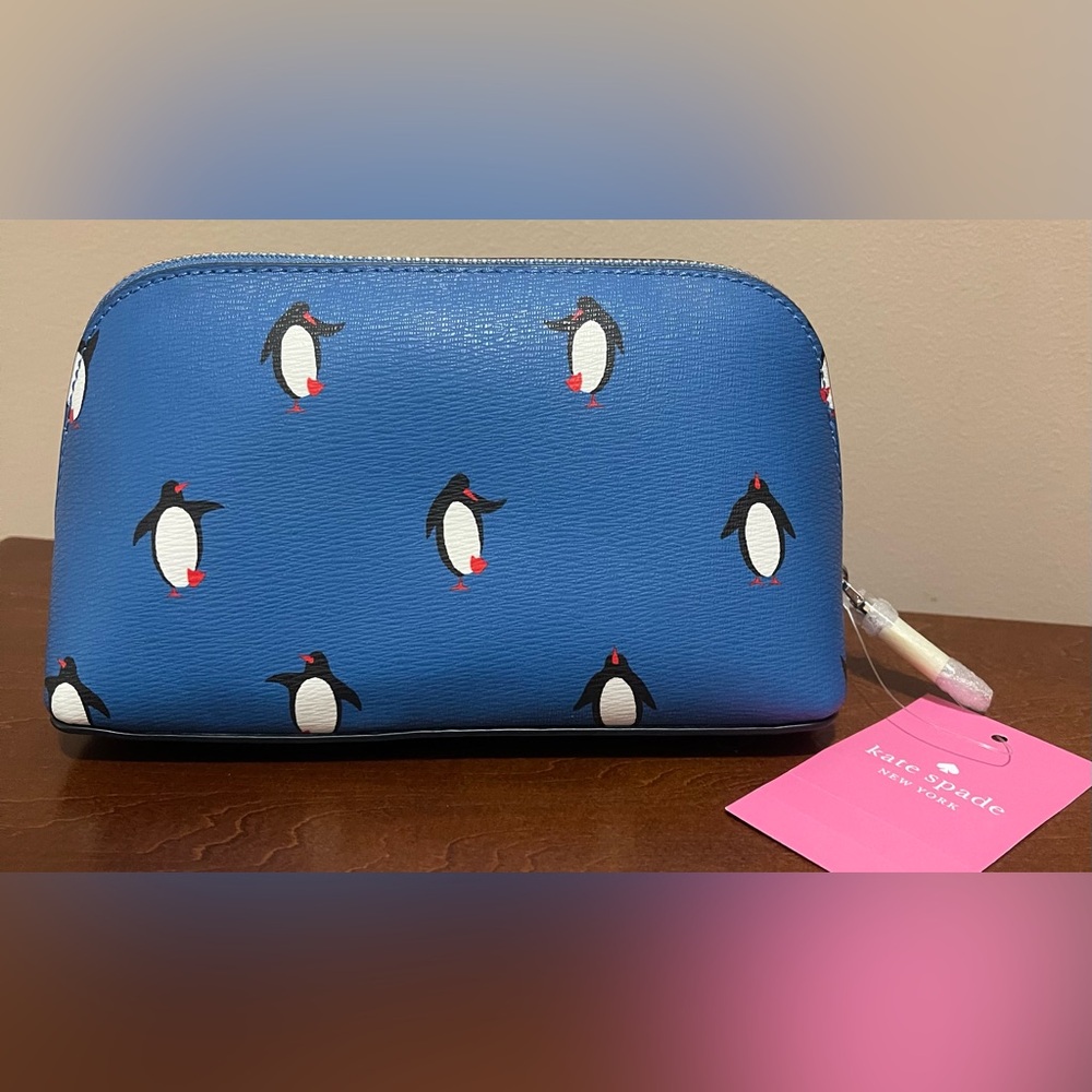 NWT Kate Spade Blue Penguin Cosmetic Bag - Picture 3 of 4
